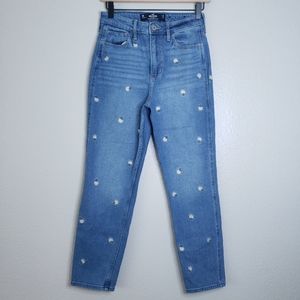 Hollister Flower Embroidered Ultra High Rise Mom Jean Size 26